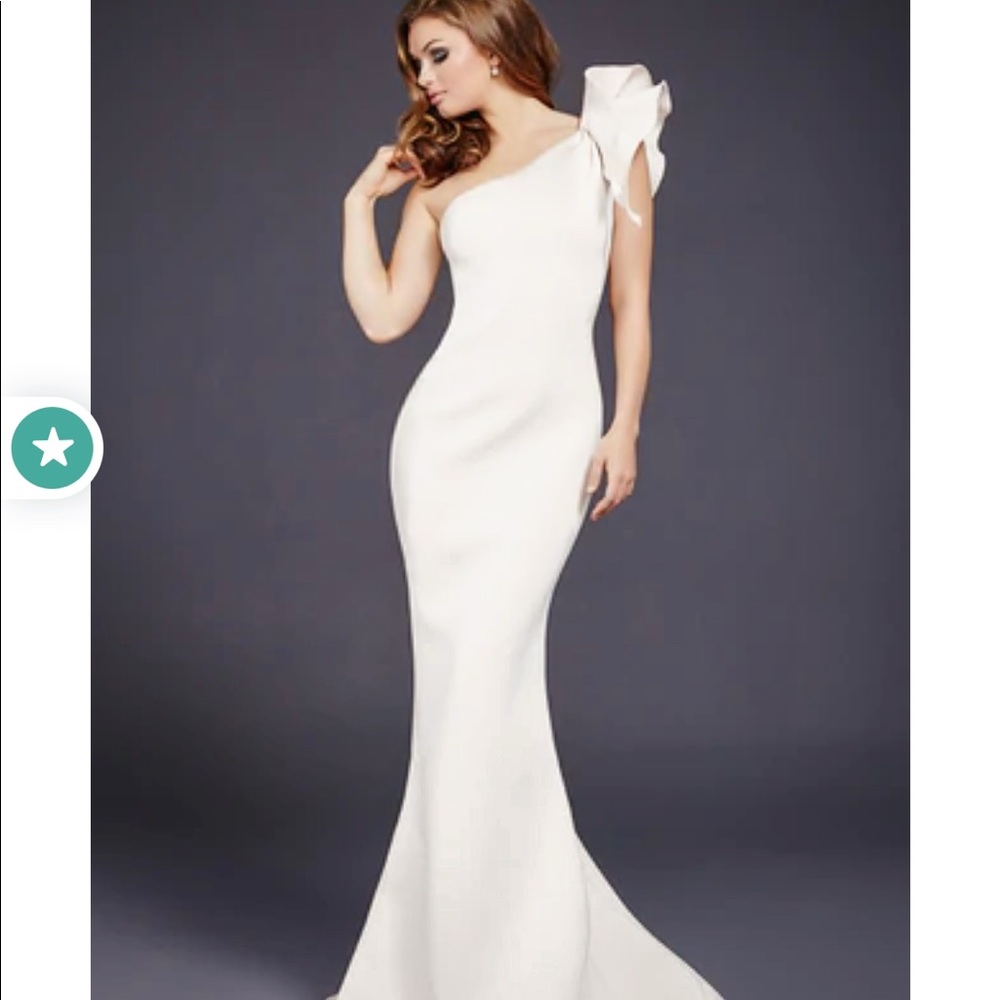 Jovani One Shoulder White Dress Size 8